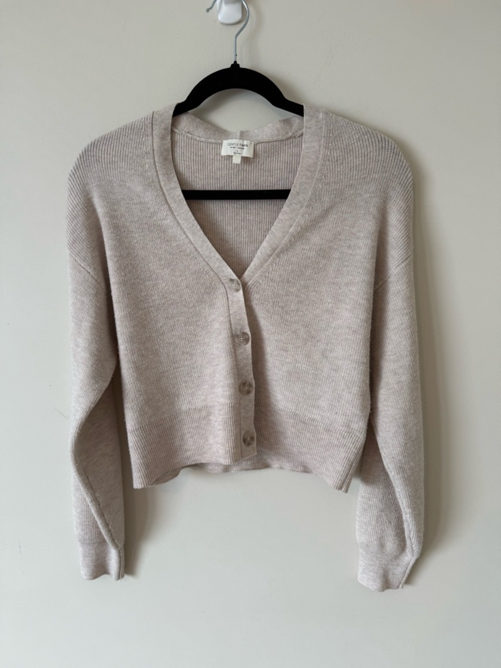 3. | Gentle Fawn | Cropped V-Neck Button Cardigan | Light Beige | Small